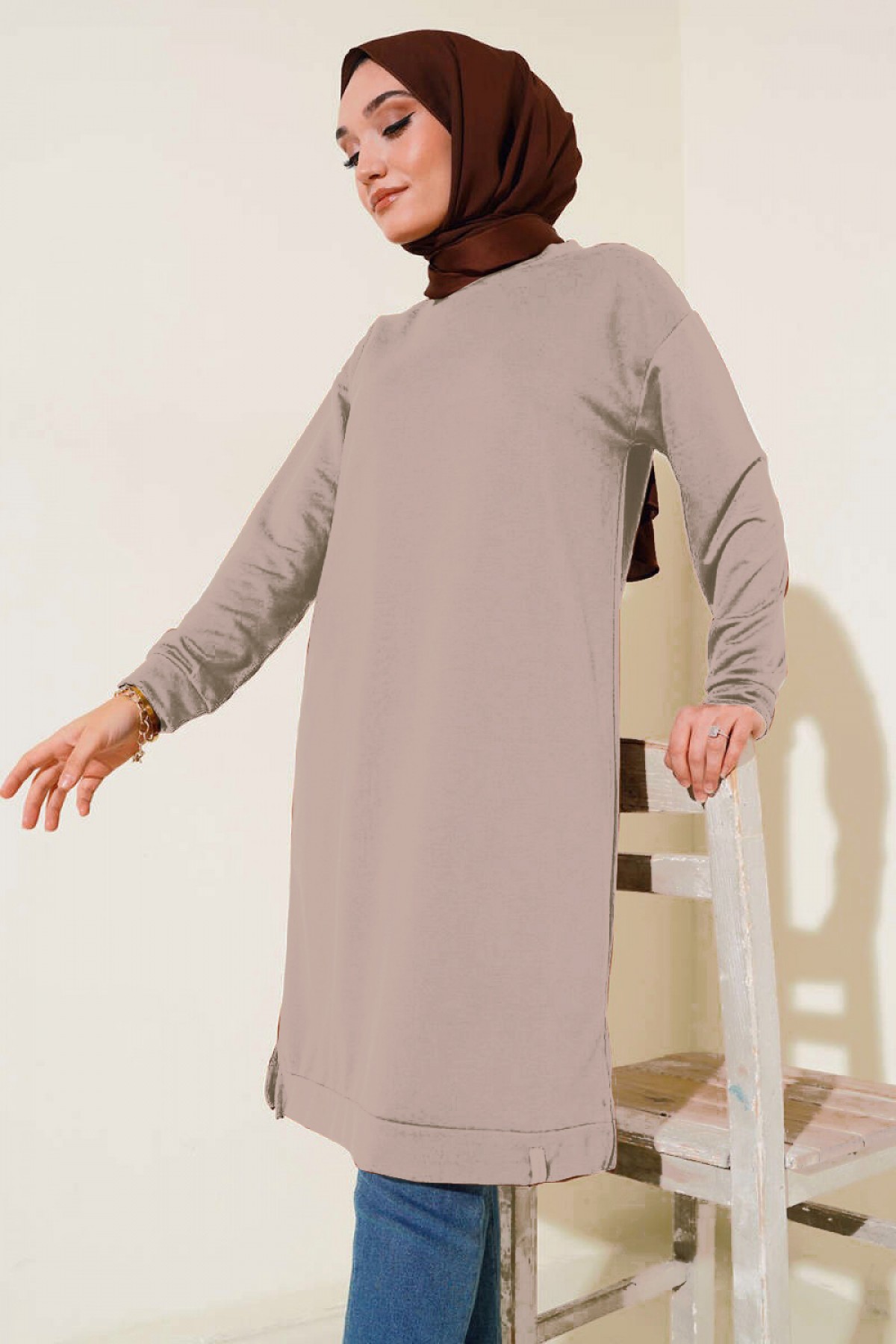   Yanları Yırtmaçlı Basic Uzun Tunik Vizon 1983