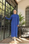 Yaka Fermuarlı Fitilli Uzun Triko Elbise Saks Mavisi 11026 Yaka Fermuarlı Fitilli Uzun Triko Elbise Saks Mavisi 11026