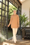 Yaka Fermuarlı Örgü Desenli Triko Kazak Camel 394 Yaka Fermuarlı Örgü Desenli Triko Kazak Camel 394
