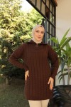 Yaka Fermuarlı Örgü Desenli Triko Kazak Kahverengi 394 Yaka Fermuarlı Örgü Desenli Triko Kazak Kahverengi 394