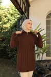 Yaka Fermuarlı Örgü Desenli Triko Kazak Kahverengi 394 Yaka Fermuarlı Örgü Desenli Triko Kazak Kahverengi 394