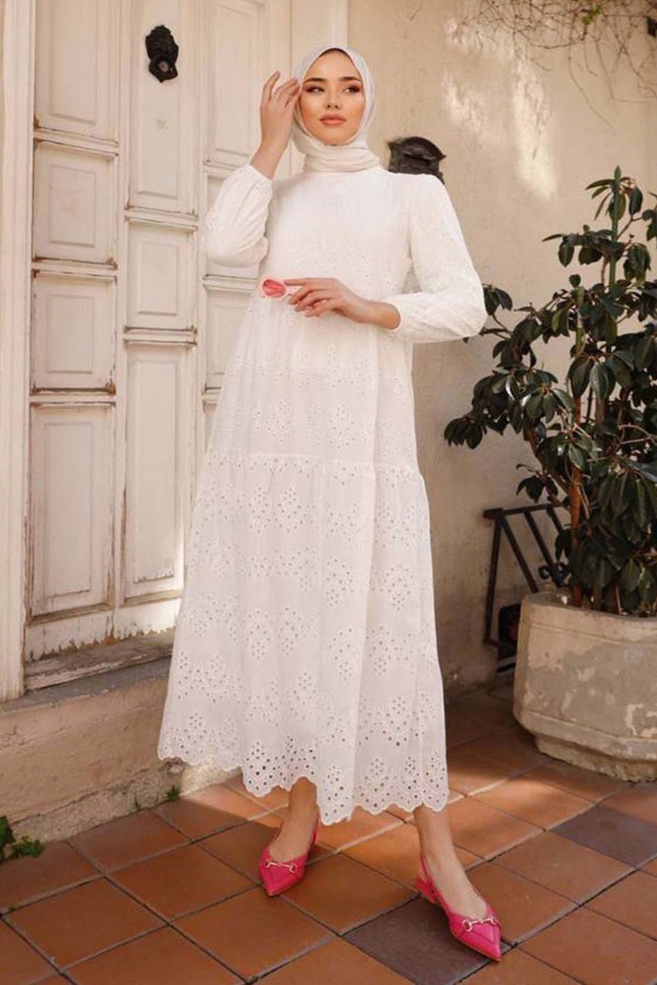 Dantelli Elbise Beyaz 1073 Dantelli Elbise Beyaz 1073
