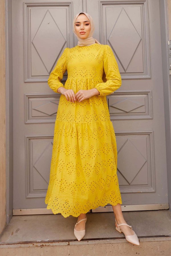 Dantelli Elbise Sarı 1073 Dantelli Elbise Sarı 1073