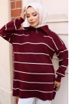 Yakası Fermuarlı Çizgili Triko Tunik Bordo 11037-30 Yakası Fermuarlı Çizgili Triko Tunik Bordo 11037-30