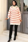 Yakası Fermuarlı Çizgili Triko Tunik Oranj 11044-02 Yakası Fermuarlı Çizgili Triko Tunik Oranj 11044-02
