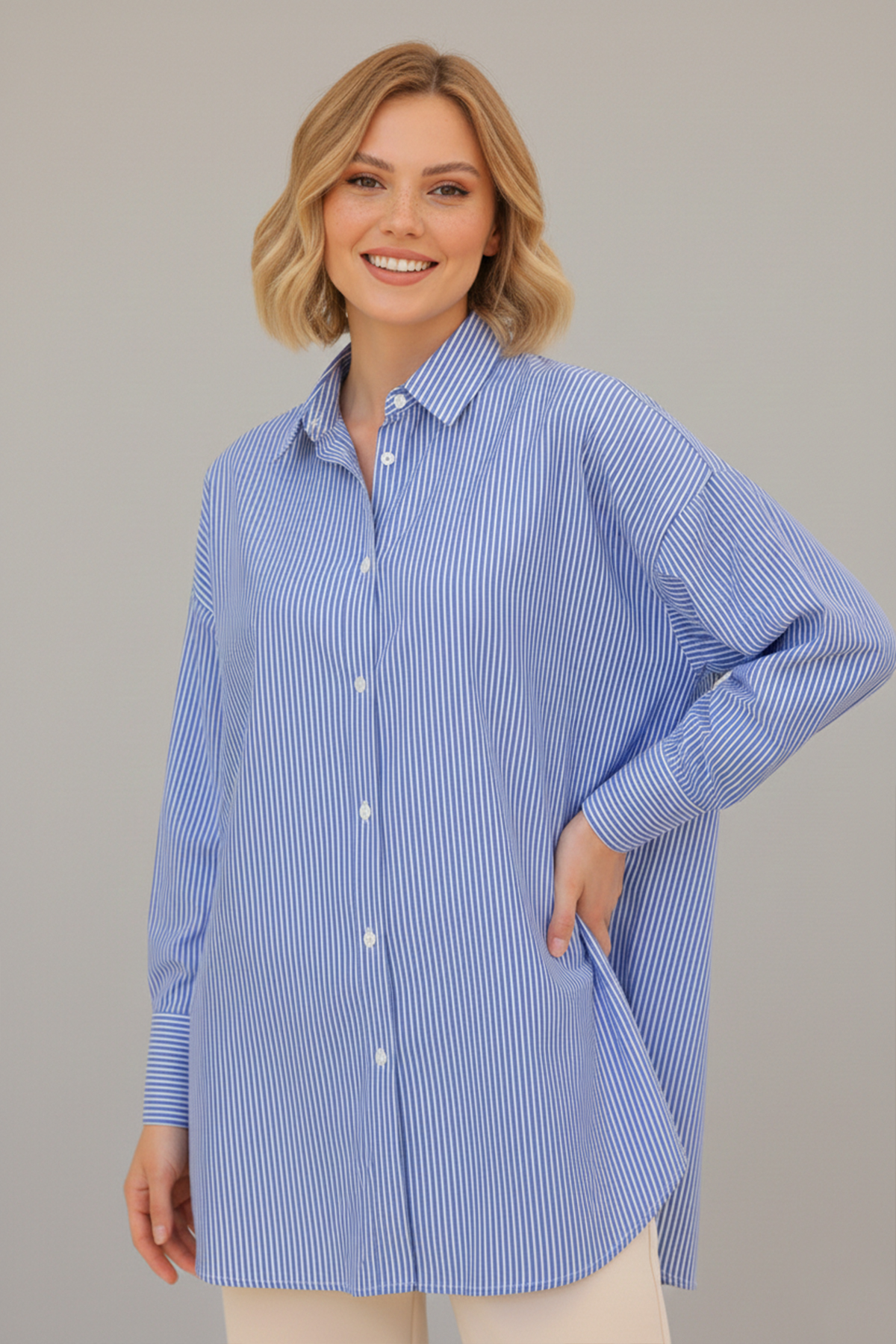 Çizgili Gömlek İndigo 12020 Çizgili Gömlek İndigo 12020