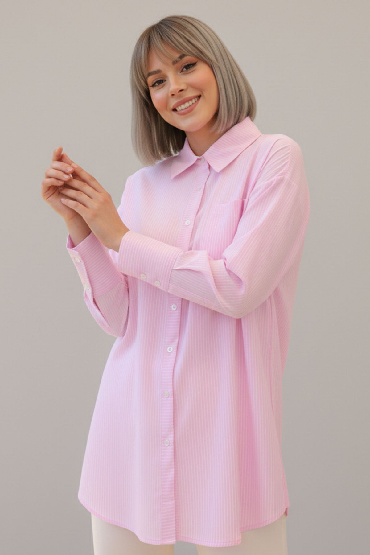  Çizgili Gömlek Pembe 12020