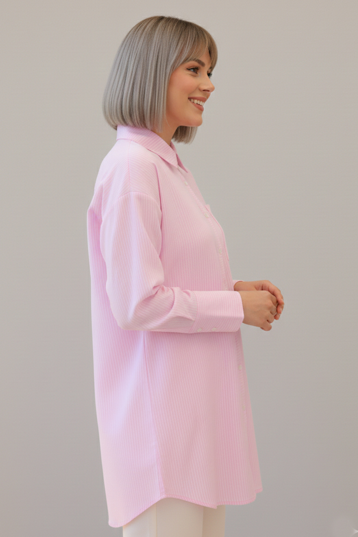  Çizgili Gömlek Pembe 12020