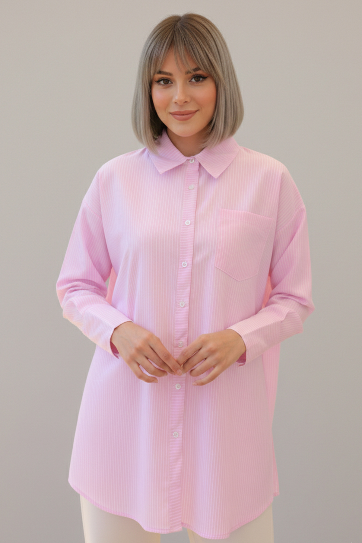  Çizgili Gömlek Pembe 12020