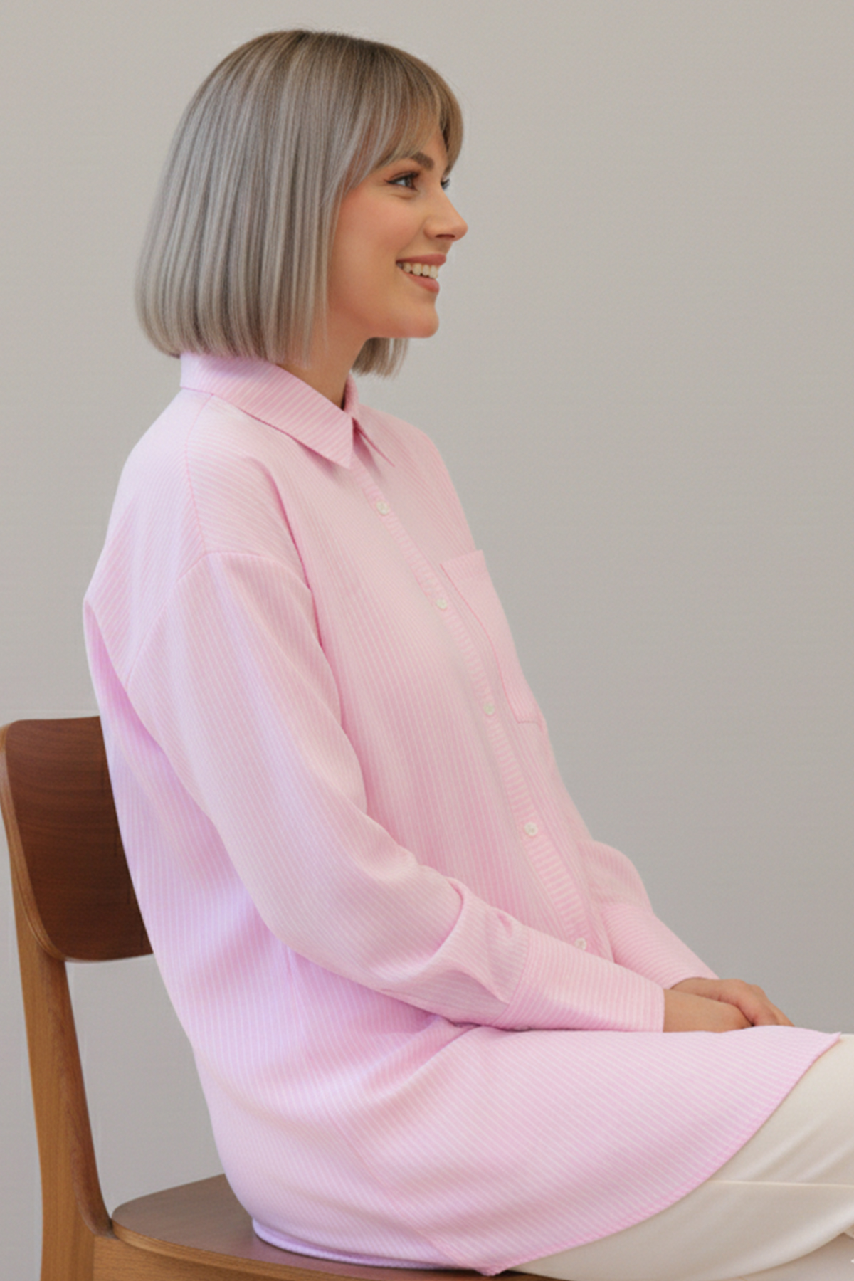  Çizgili Gömlek Pembe 12020