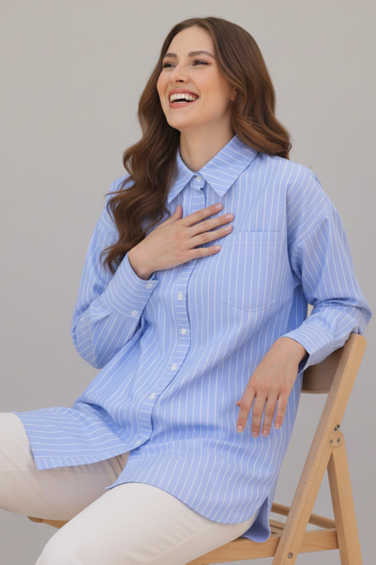 Çizgili Gömlek Mavi 12021 Çizgili Gömlek Mavi 12021