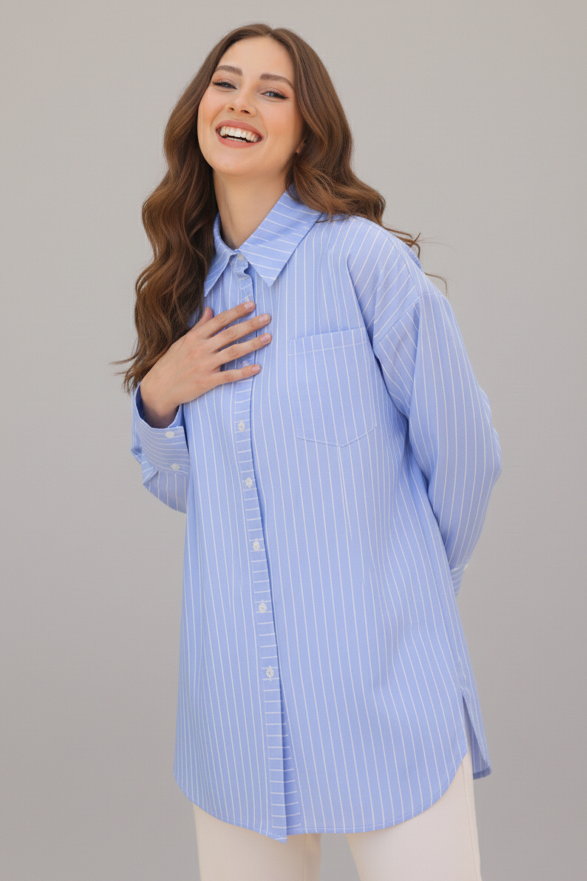 Çizgili Gömlek Mavi 12021 Çizgili Gömlek Mavi 12021