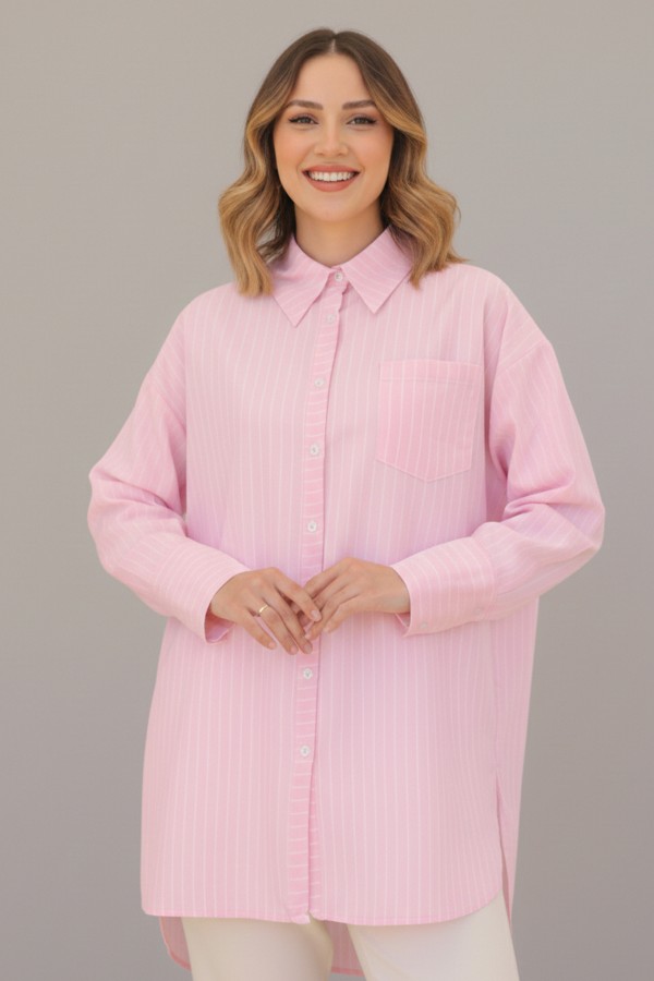  Çizgili Gömlek Pembe 12021