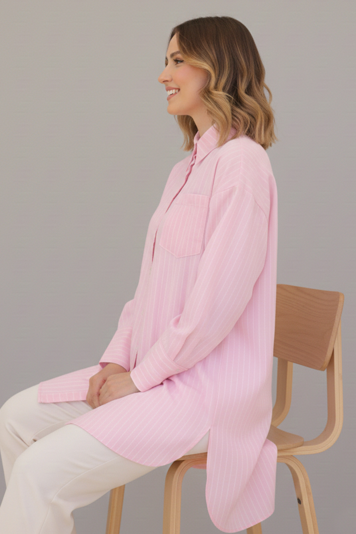  Çizgili Gömlek Pembe 12021