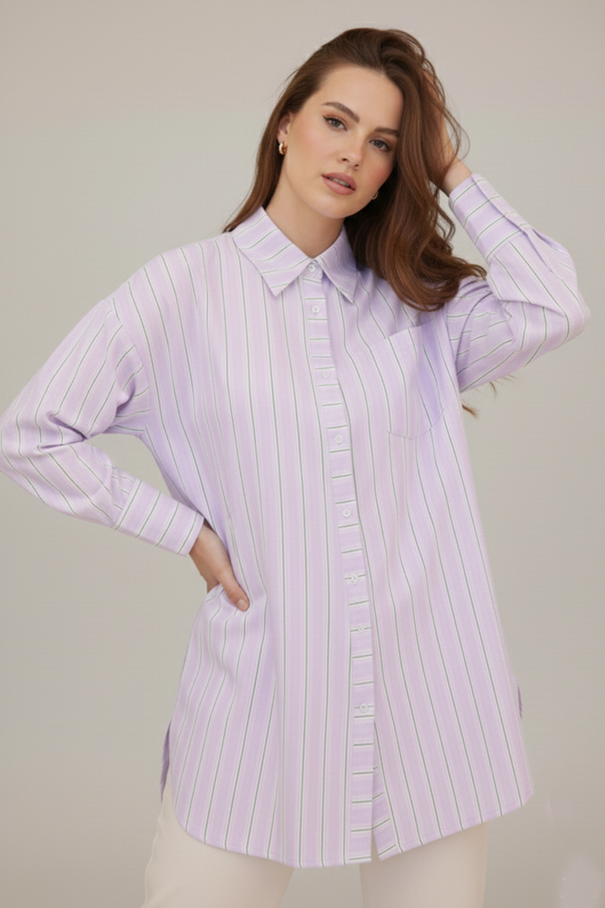  Çizgili Gömlek Lila 12022