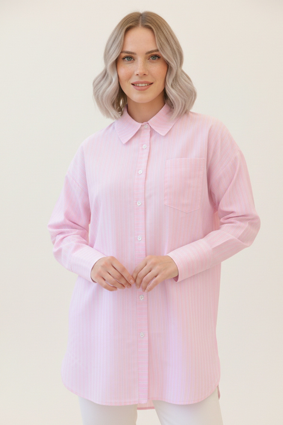  Çizgili Gömlek Pembe 12023