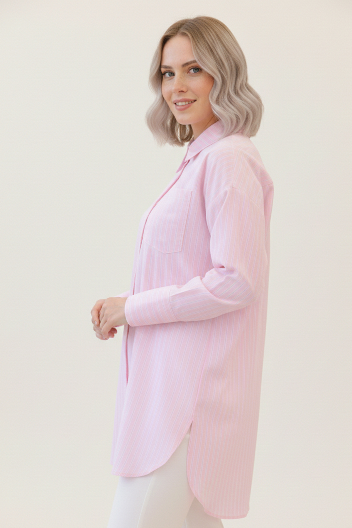  Çizgili Gömlek Pembe 12023