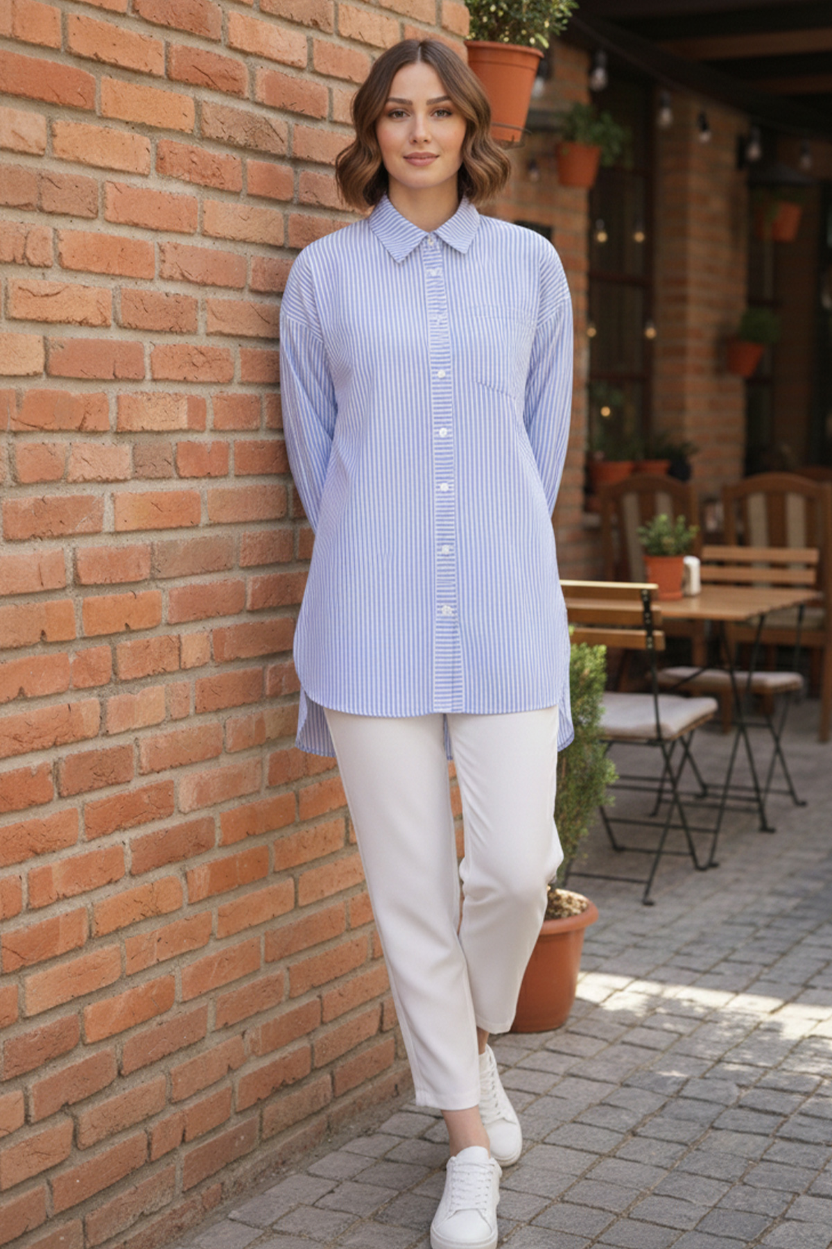  Çizgili Gömlek Mavi 12024