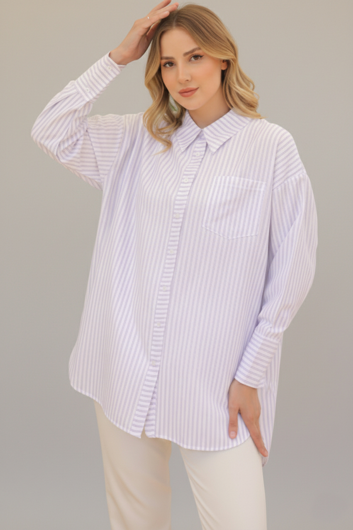  Çizgili Gömlek Lila 12025