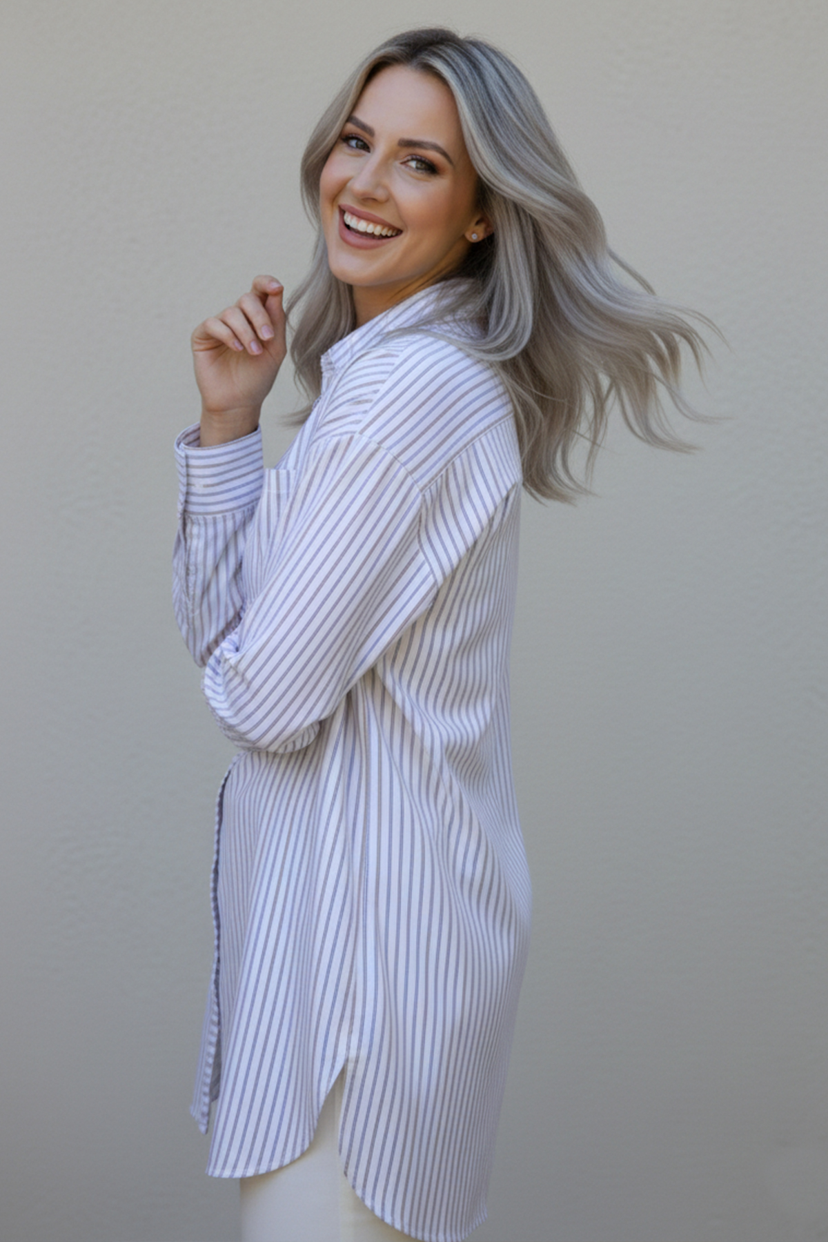  Çizgili Gömlek Krem 12025