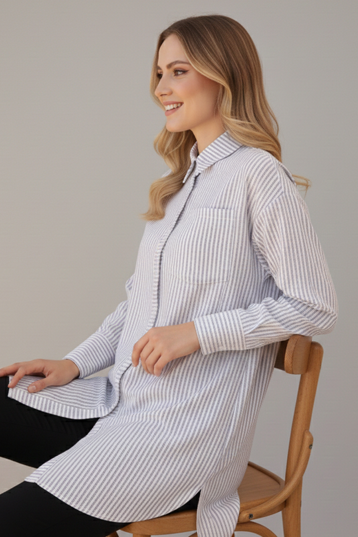  Çizgili Gömlek Beyaz 12025
