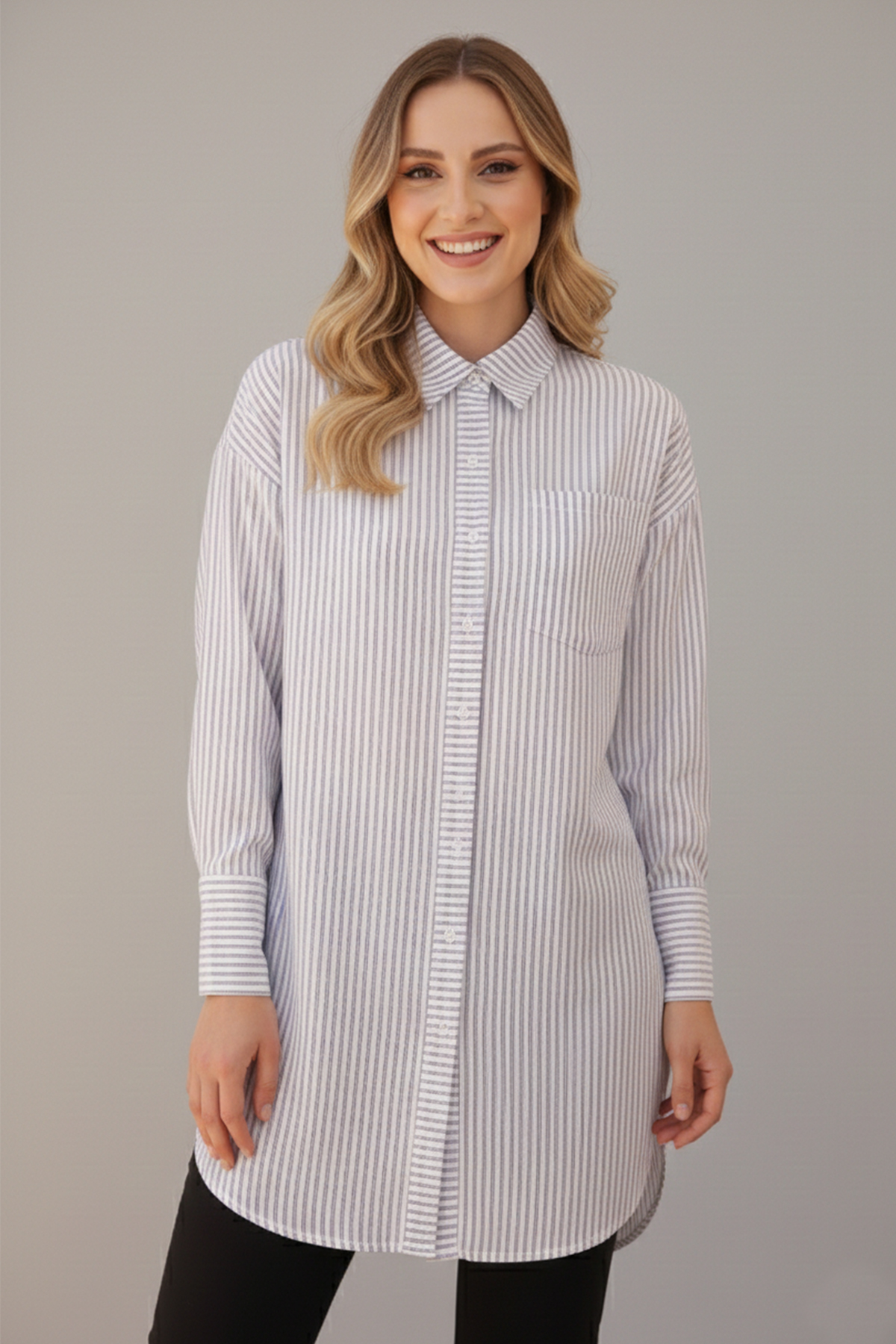  Çizgili Gömlek Beyaz 12025