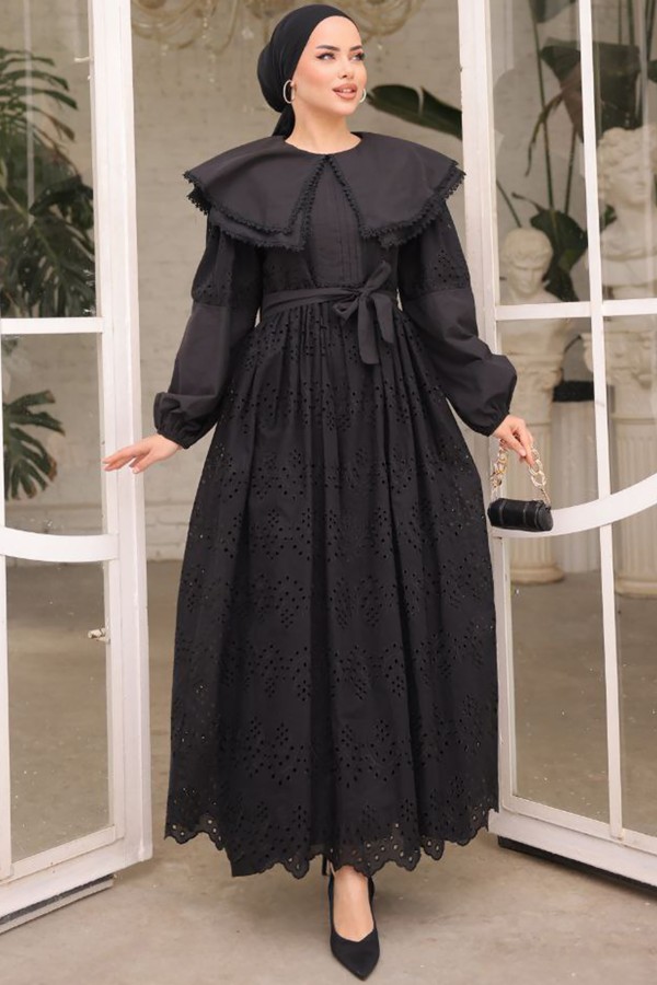 Yaka Detaylı Dantelli Elbise Siyah 1421 Yaka Detaylı Dantelli Elbise Siyah 1421