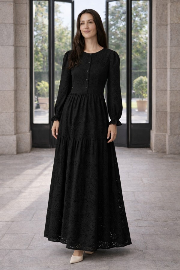 Fisto Düğme Detaylı Elbise A1431 Siyah