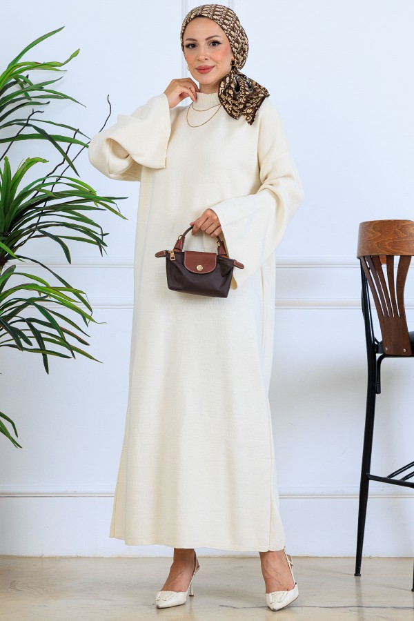 Uzun Triko Elbise H25303 Taş Rengi