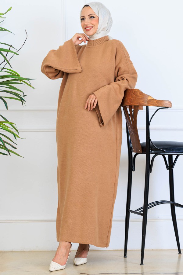 Uzun Triko Elbise H25303 Vizon