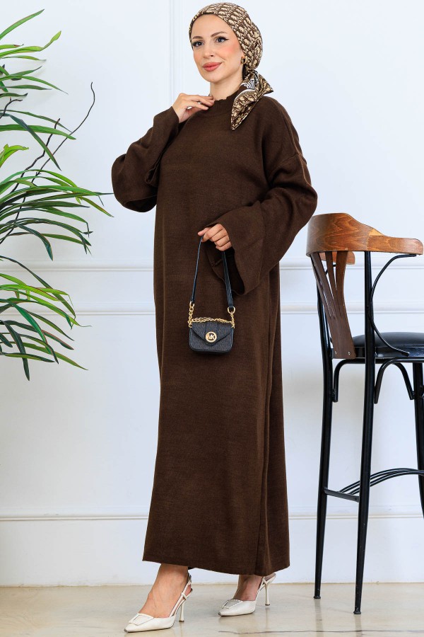 Uzun Triko Elbise H25303 Kahverengi