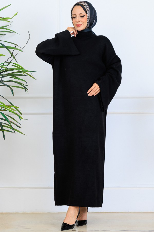 Uzun Triko Elbise H25303 Siyah