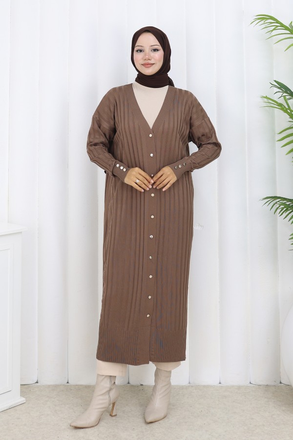 Desenli Uzun Merserize Hırka N3257 Vizon