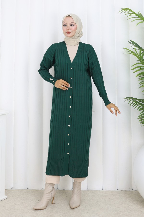 Desenli Uzun Merserize Hırka N3257 Zümrüt Yeşili Desenli Uzun Merserize Hırka N3257 Zümrüt Yeşili