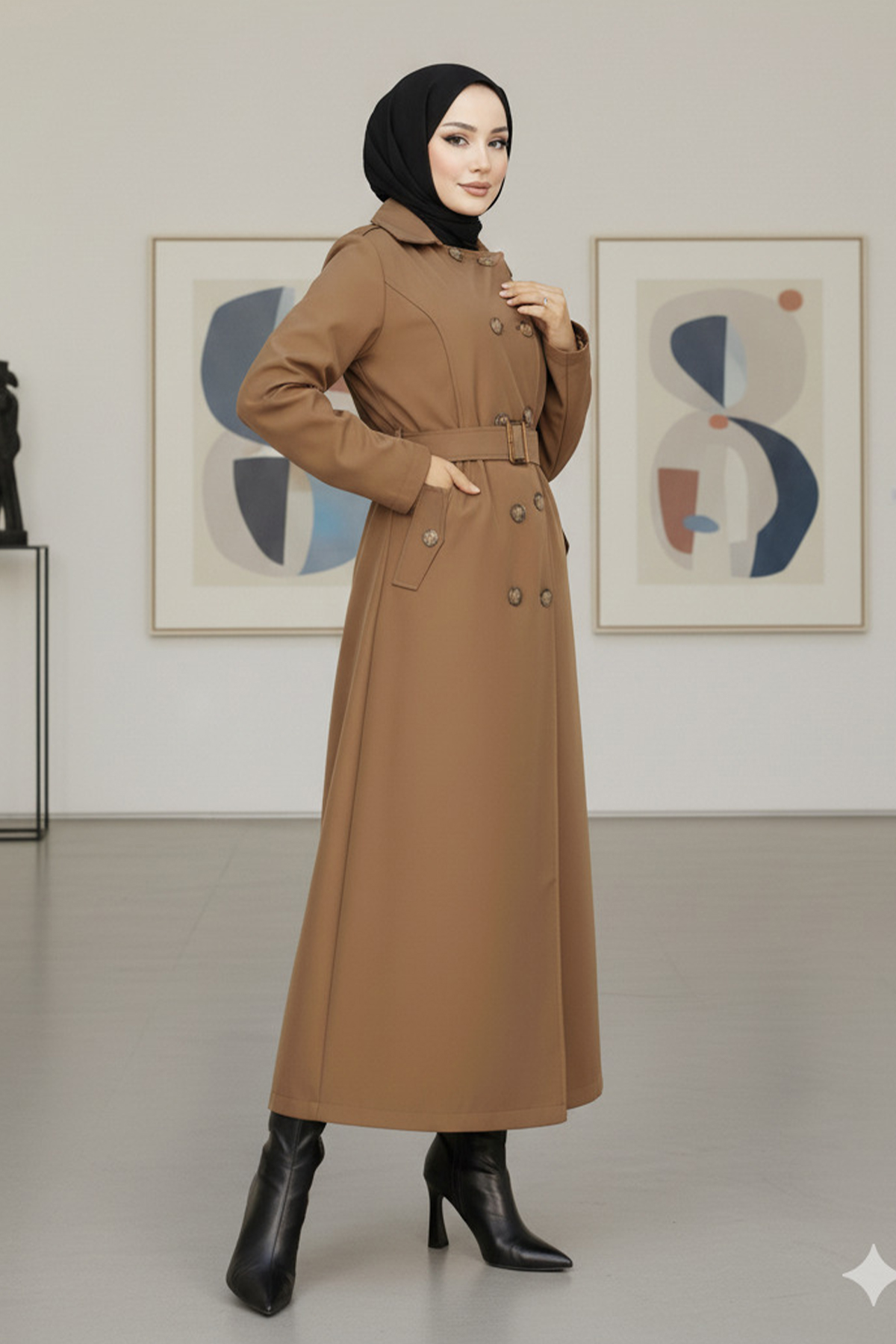  Kuşaklı Trençkot Taba 4901