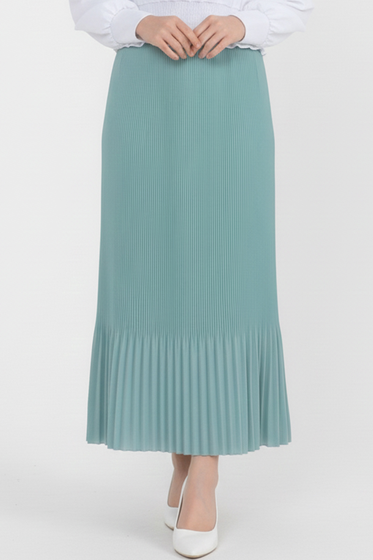  Piliseli Tesettür Etek Mint Yeşili 205