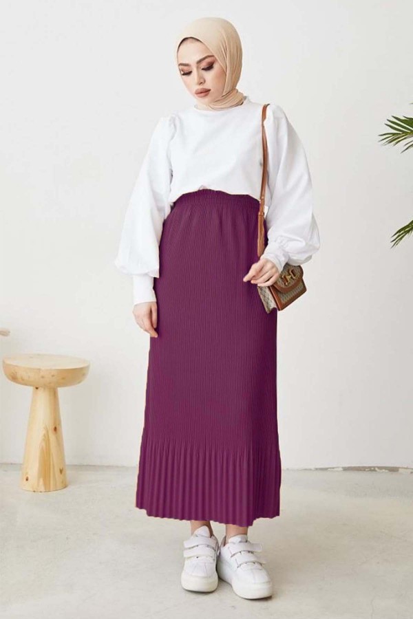  Piliseli Tesettür Etek Fuşya 205