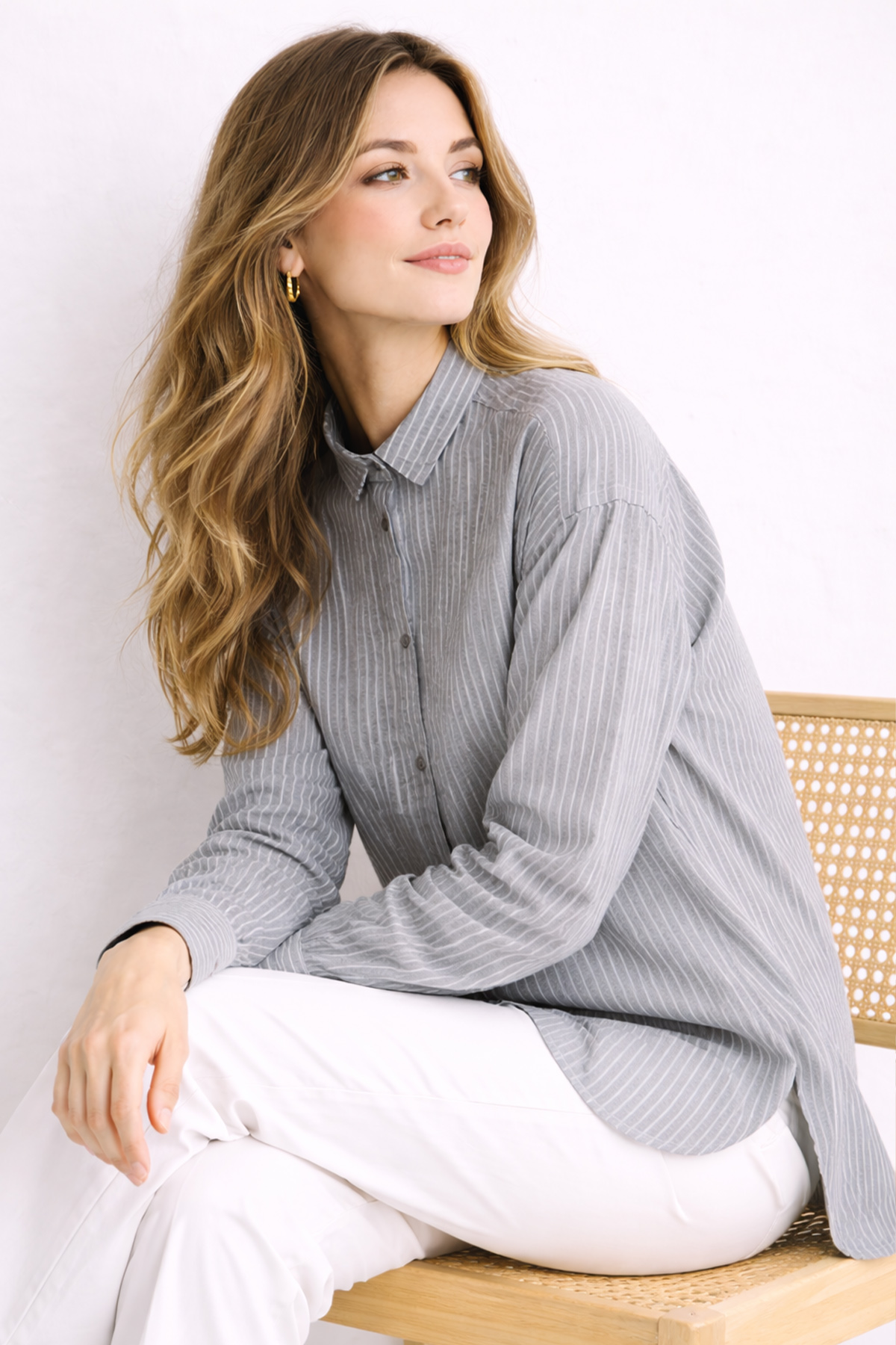  Çizgili Gömlek Gri 2057