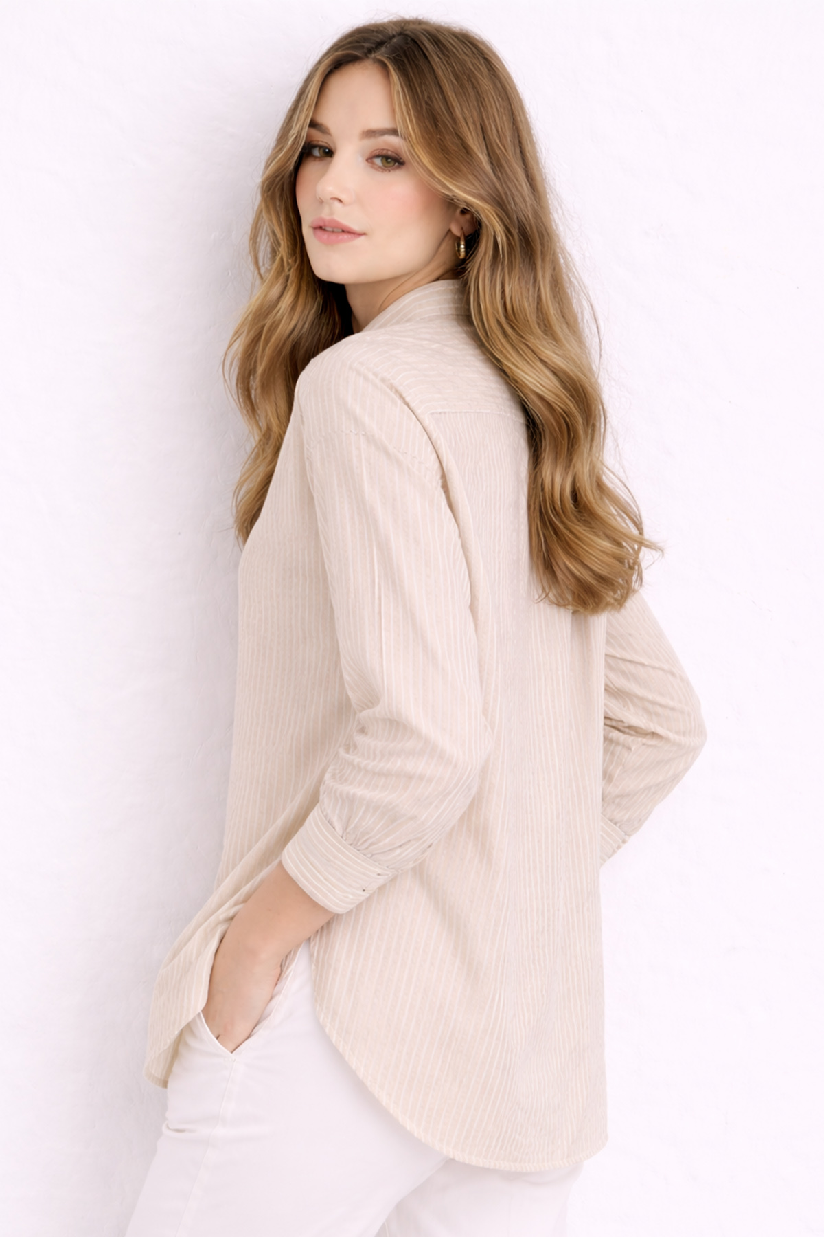  Çizgili Gömlek Vizon 2057