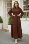 Kuşaklı Fırfır Detaylı Elbise Kahverengi 2084 Kuşaklı Fırfır Detaylı Elbise Kahverengi 2084