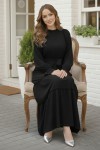  Kuşaklı Fırfır Detaylı Elbise Siyah 2084