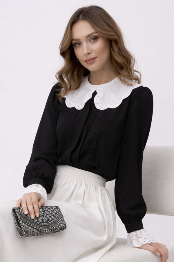 Bebe Yaka Kısa Gömlek Siyah 2086 Bebe Yaka Kısa Gömlek Siyah 2086