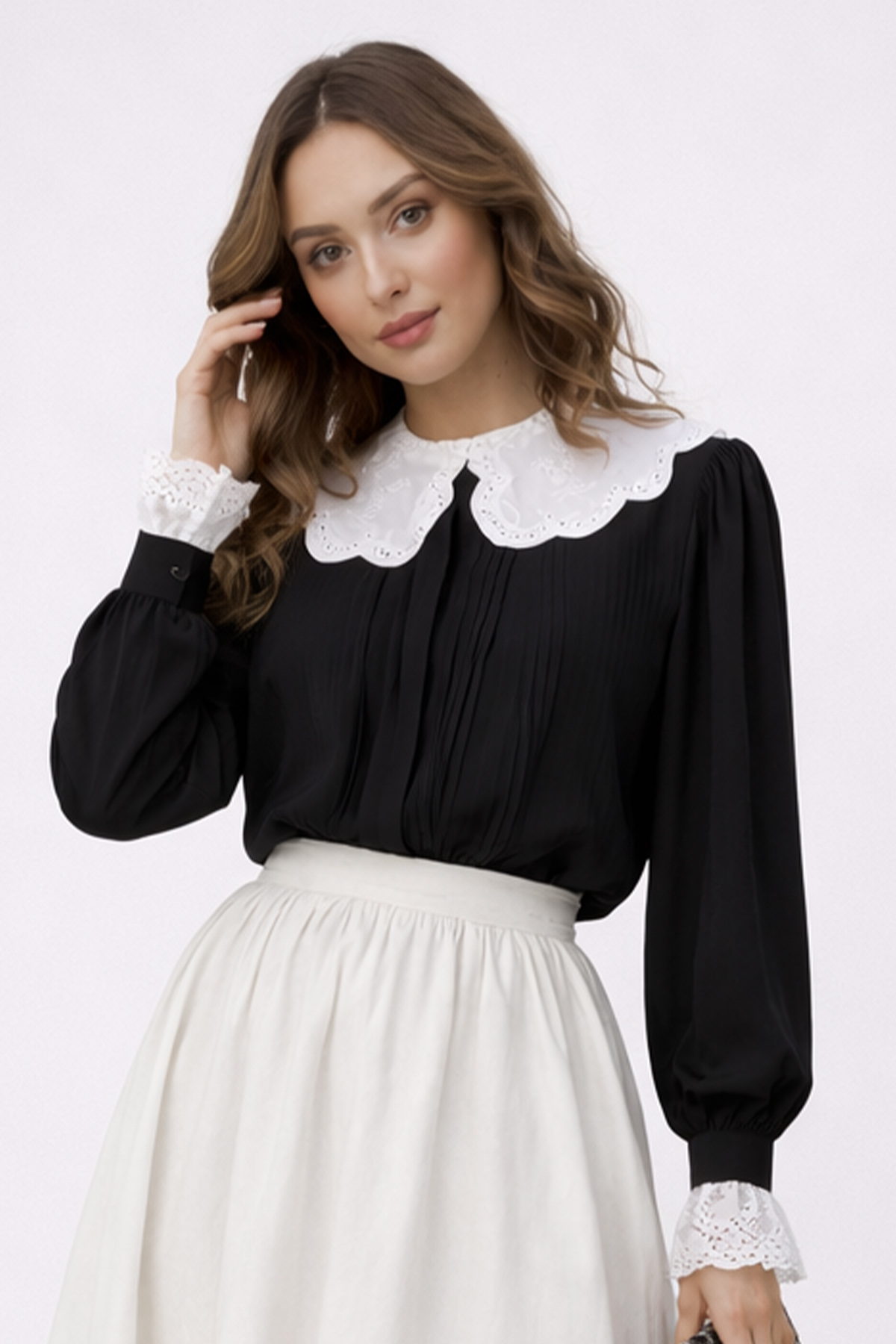  Bebe Yaka Kısa Gömlek Siyah 2086