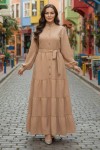 Kabartma Desenli Elbise Bej 2119