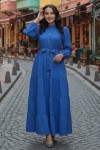 Kabartma Desenli Elbise Mavi 2119