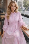Çizgili Gömlek Elbise Pembe 2132