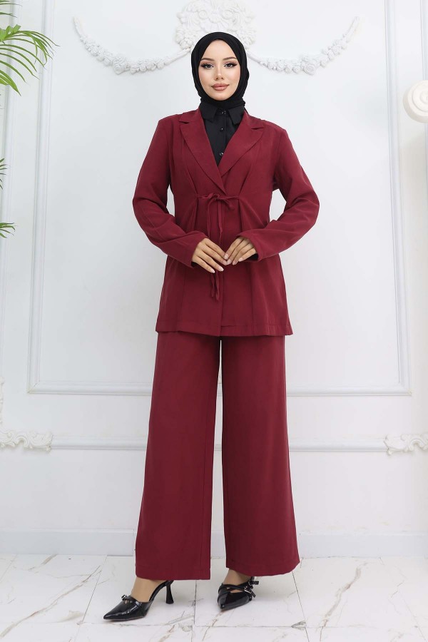 İp Bağcıklı Ceket Takım Bordo 2265