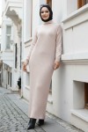  Fitilli Triko Elbise Taş Rengi 24207