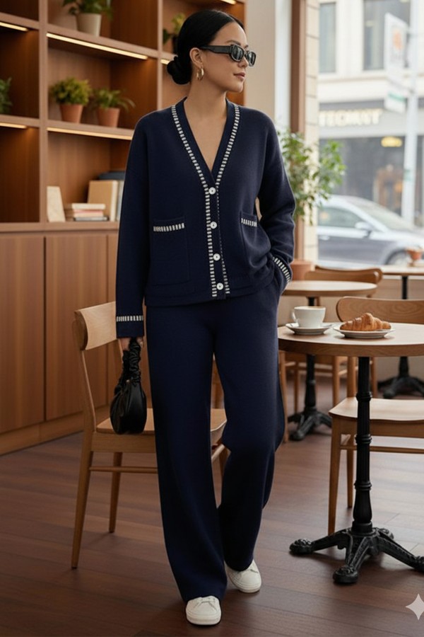 Kesik Çizgili Ceket Takım H25306 Lacivert Kesik Çizgili Ceket Takım H25306 Lacivert