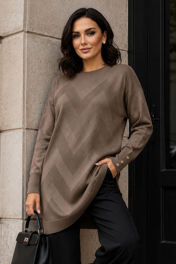Desenli Tunik N3183 Vizon